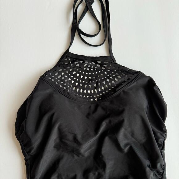Merona One-Piece Swimsuit Padded Halter Neck Backless Lazer Cut size Small Black - Picture 4 of 15